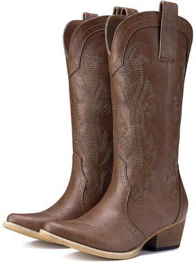Women's Bronze Embroidery Western Cowgirl Boots Comfortable With Pointed Toe